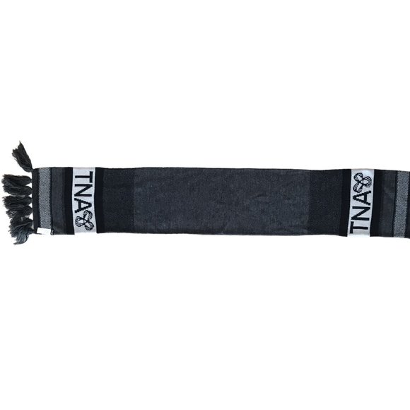 TNA GREY BLACK LOGO FRINGE High Bulk Long Scarf - Picture 4 of 7